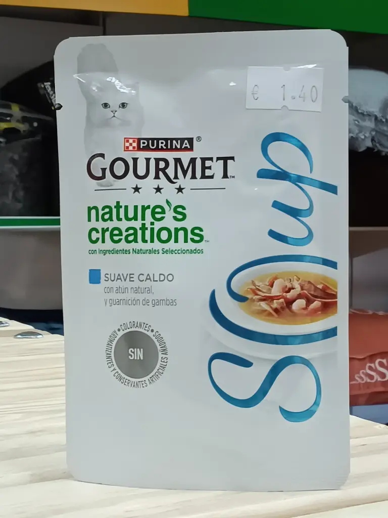 Purina Gourmet Suave Caldo con Atún Natural y Guarnición de Gambas - 40g
