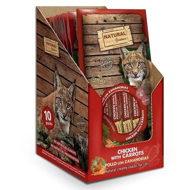 Natural Greatness Pollo con Zanahorias-Snack Cremoso para Gatos de Todas Las Edades-14gx4 tubos - 56g 