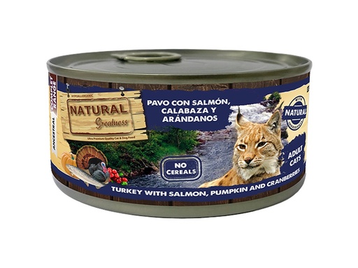 Natural Greatness Comida Húmeda Gato Pavo con Salmon, Calabaza y Arándanos - 185g