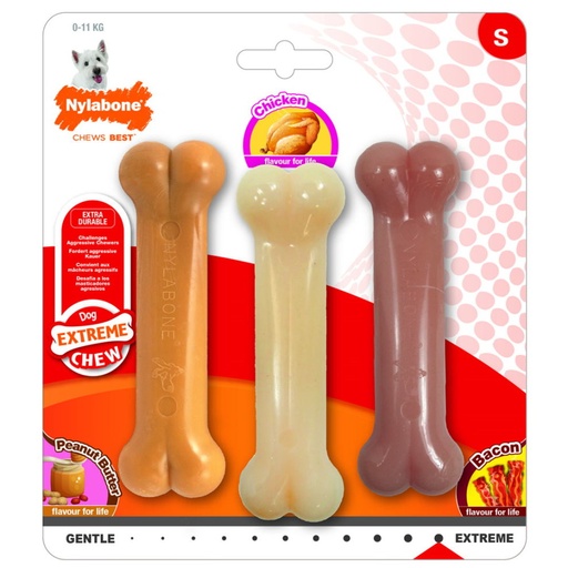 Nylabone- Pack 3 Juguetes - Dental Mordedor Extreme Chew - 1 Extreme Chew - Mantequilla de maní / 1 Extreme Chew -  1 Original , Tamaño S 