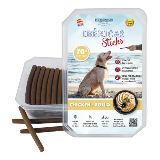 Mediterranean Ibéricas Sticks -Snack,Premio Semiblando Sabor Pollo Para Perros  - 800g