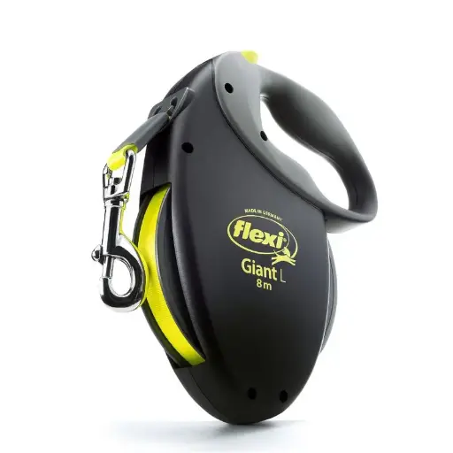 Flexi Giant Correa Extensible De Cinta 8m Talla L,Color Negro , Cinta Amarilla Para Perros 