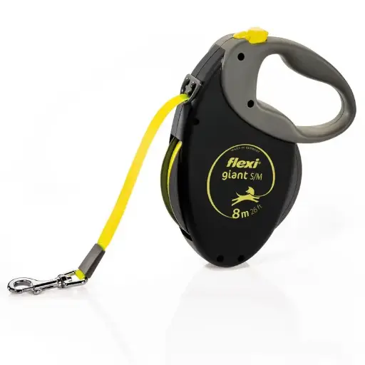 Flexi Giant Correa Extensible De Cinta 8m Talla S, M, Color Negro , Cinta Amarilla Para Perros 
