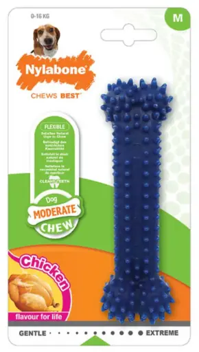 Nylabone-Juguete Dental Mordedor Con Sabor a Pollo Tamaño M - Para Perros de 0Kg Hasta 16Kg 
