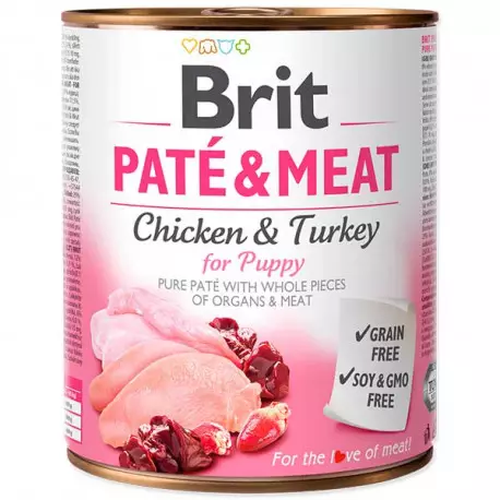 Brit paté puppy pollo y pavo 800g